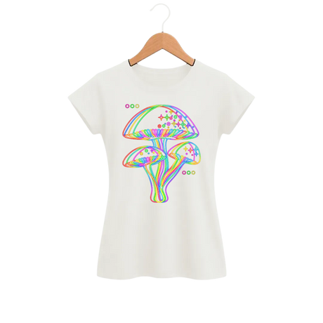 Camiseta Feminina Baby Look Cogumelo Neon do Micélio
