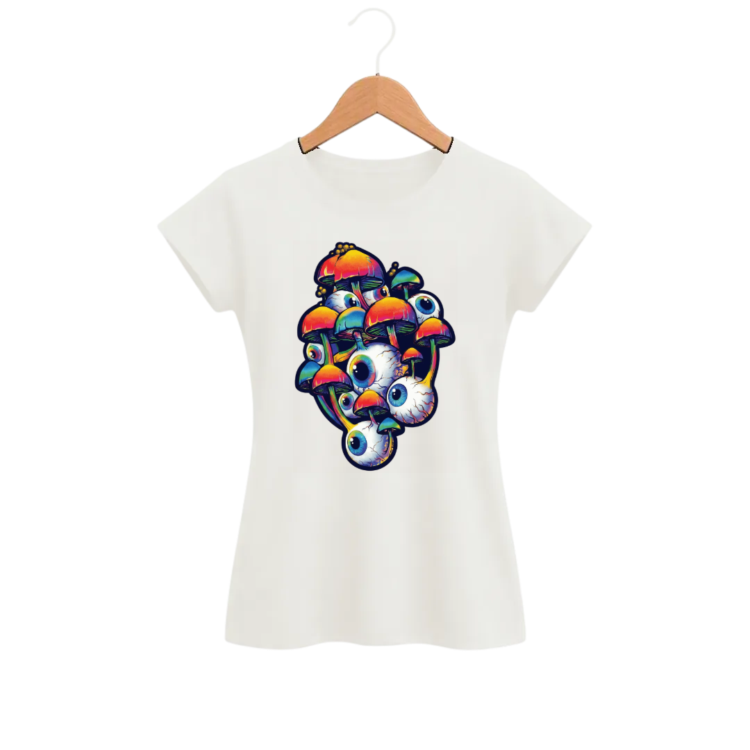 Camiseta Feminina Baby Look Cogumelo O Bosque Observa