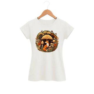 Camiseta Feminina Baby Look Cogumelo Raposa da Clareira