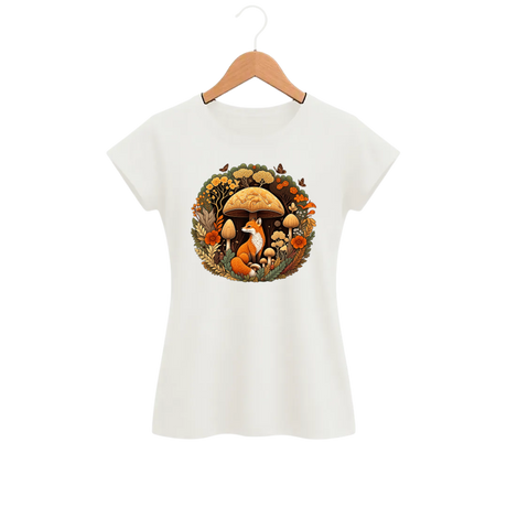 Camiseta Feminina Baby Look Cogumelo Raposa da Clareira