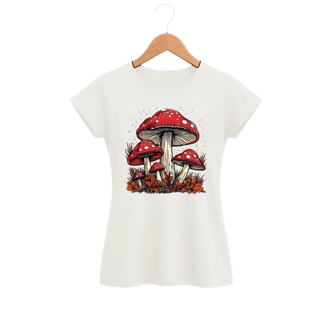 Camiseta Feminina Baby Look Cogumelo Roda de Amanitas