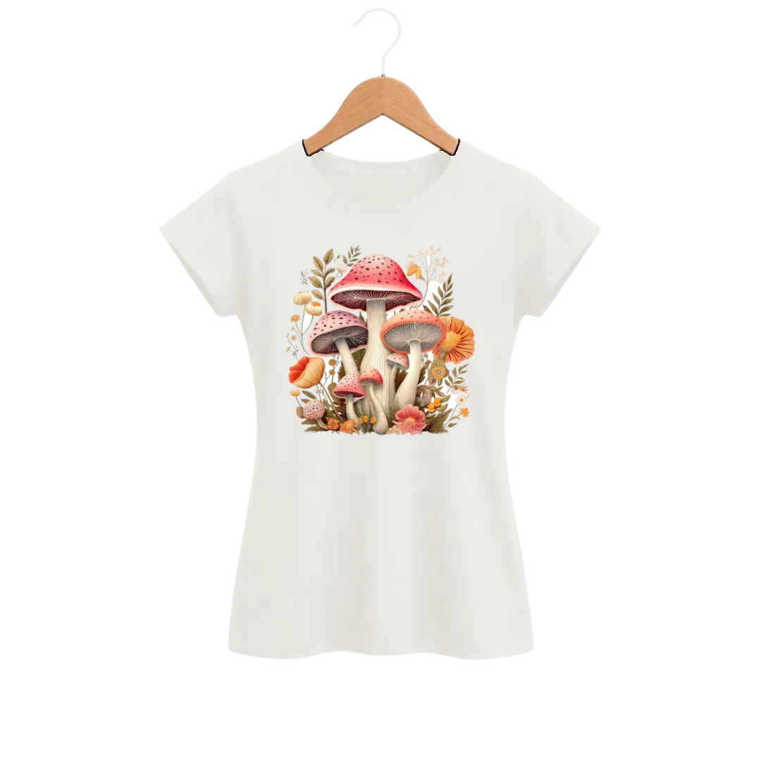 Camiseta Feminina Baby Look Cogumelo Rosa do Campo