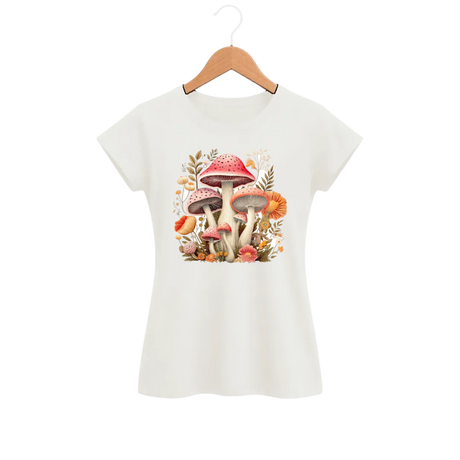 Camiseta Feminina Baby Look Cogumelo Rosa do Campo