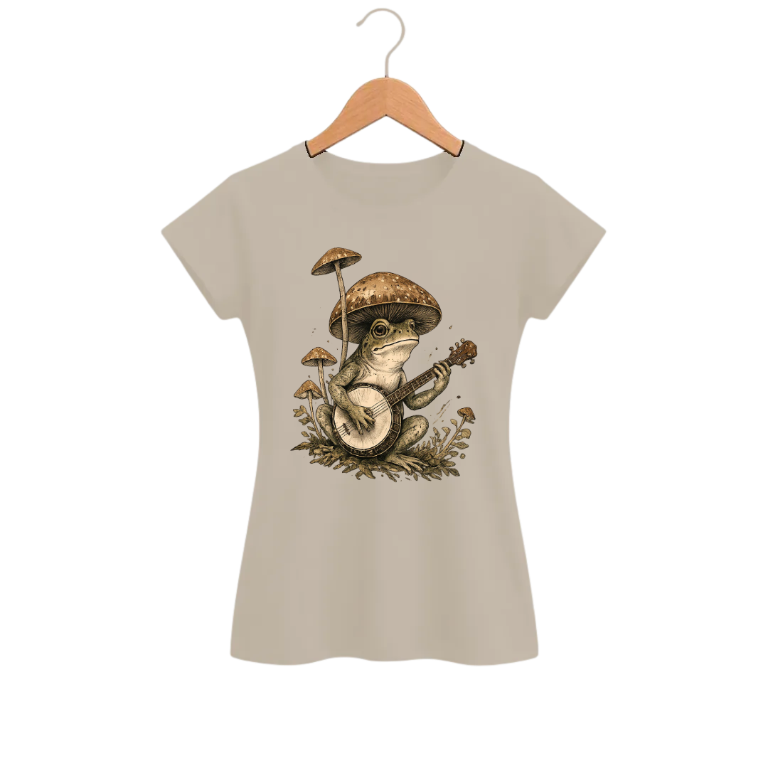 Camiseta Feminina Baby Look Cogumelo Sapo Banjo Micológico