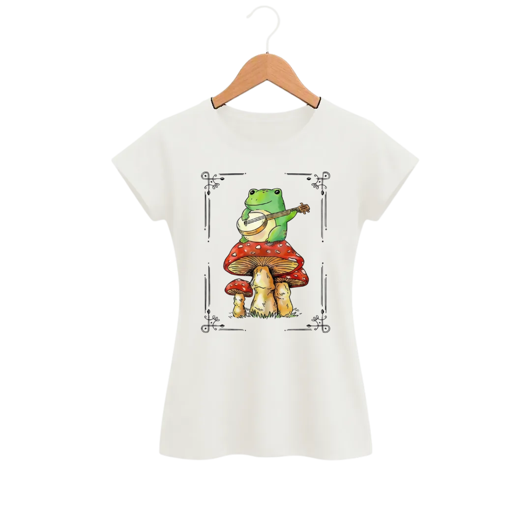 Camiseta Feminina Baby Look Sapo Serenata no Cogumelo