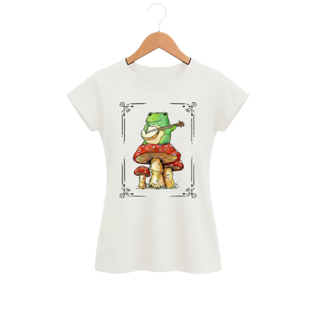 Camiseta Feminina Baby Look Sapo Serenata no Cogumelo