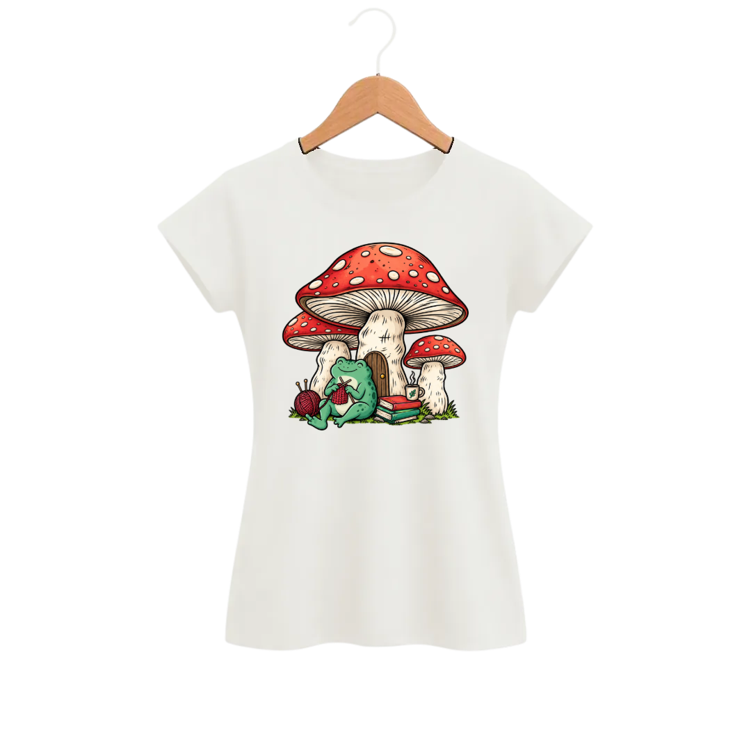 Camiseta Feminina Baby Look Cogumelo Sapo Tricoteiro