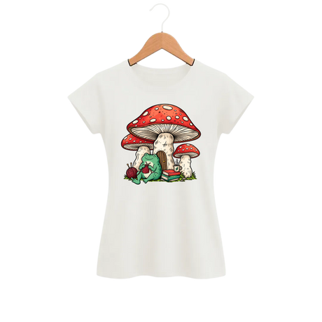 Camiseta Feminina Baby Look Cogumelo Sapo Tricoteiro