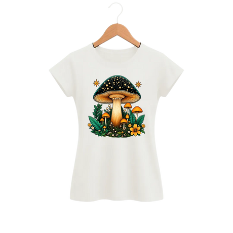 Camiseta Feminina Baby Look Cogumelo Sob o Mesmo Chapéu
