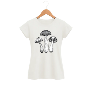 Camiseta Feminina Baby Look Cogumelo Três em Nanquim