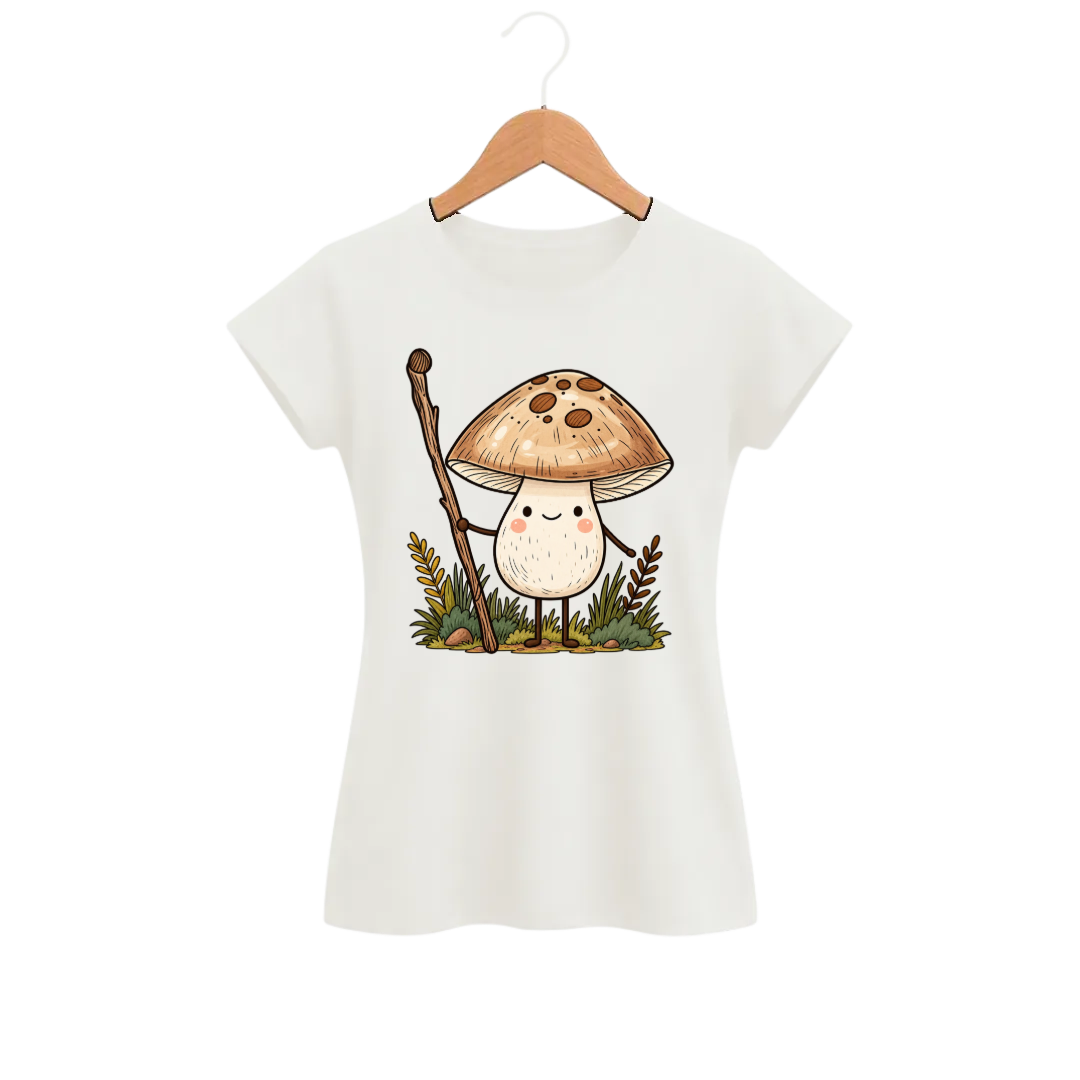 Camiseta Feminina Baby Look Cogumelo Um Passo de Cada Vez