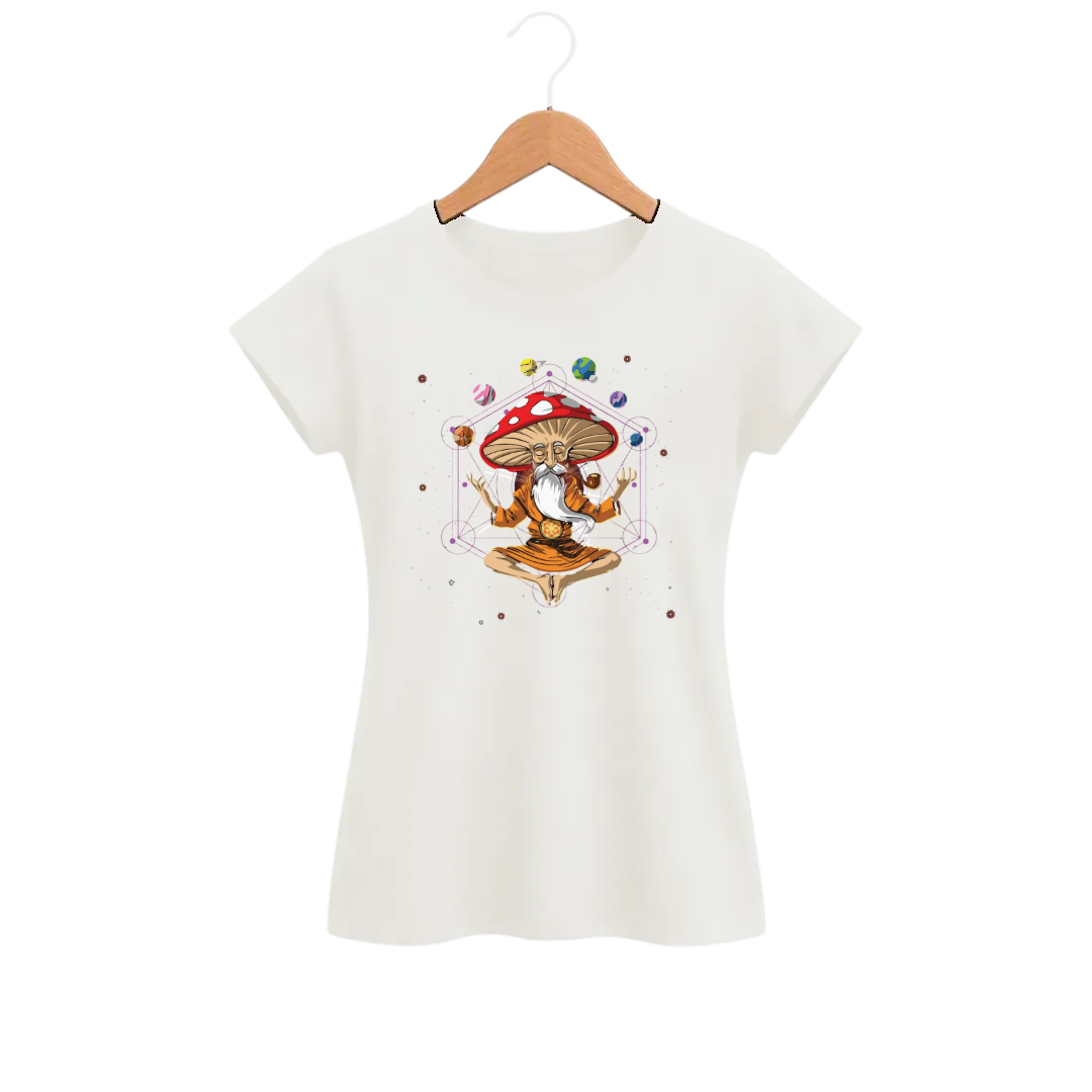 Camiseta Feminina Baby Look Budda Cogumelo e Universos