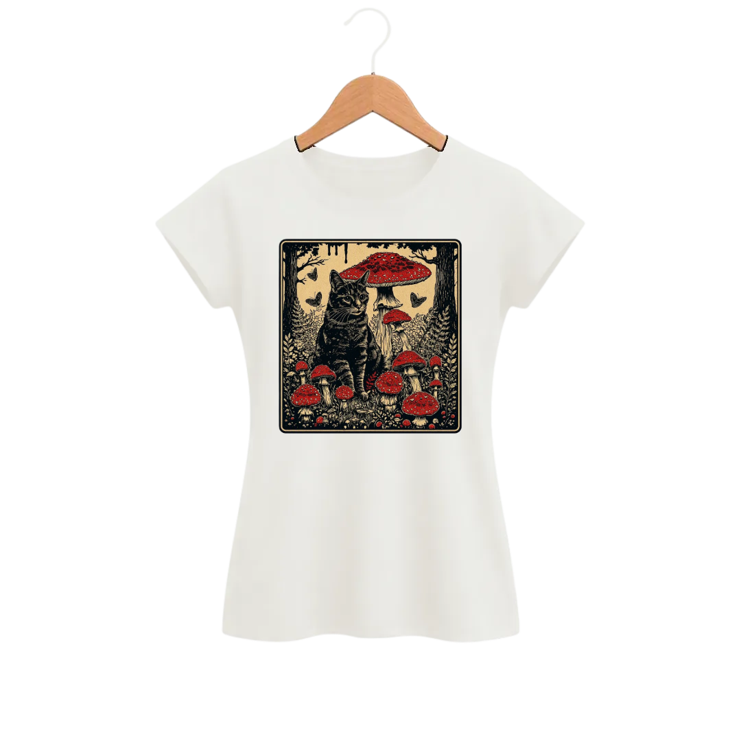 Camiseta Feminina Baby Look Cogumelo Vigília do Gato