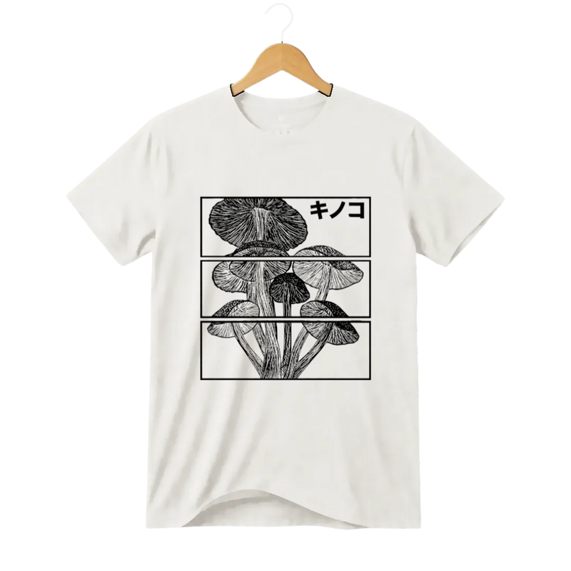 Camiseta Cogumelos em Três Atos
