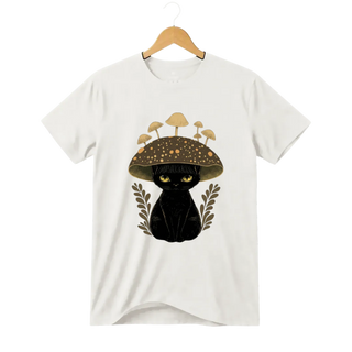 Camiseta Gato Chapéu Cogumelo