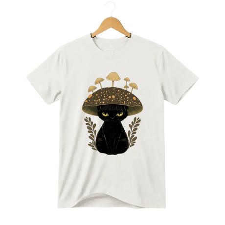 Camiseta Gato Chapéu Cogumelo