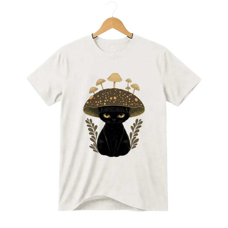 Camiseta Gato Chapéu Cogumelo