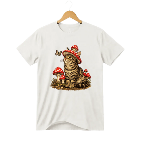 Camiseta Cogumelo Gato de Chapéu