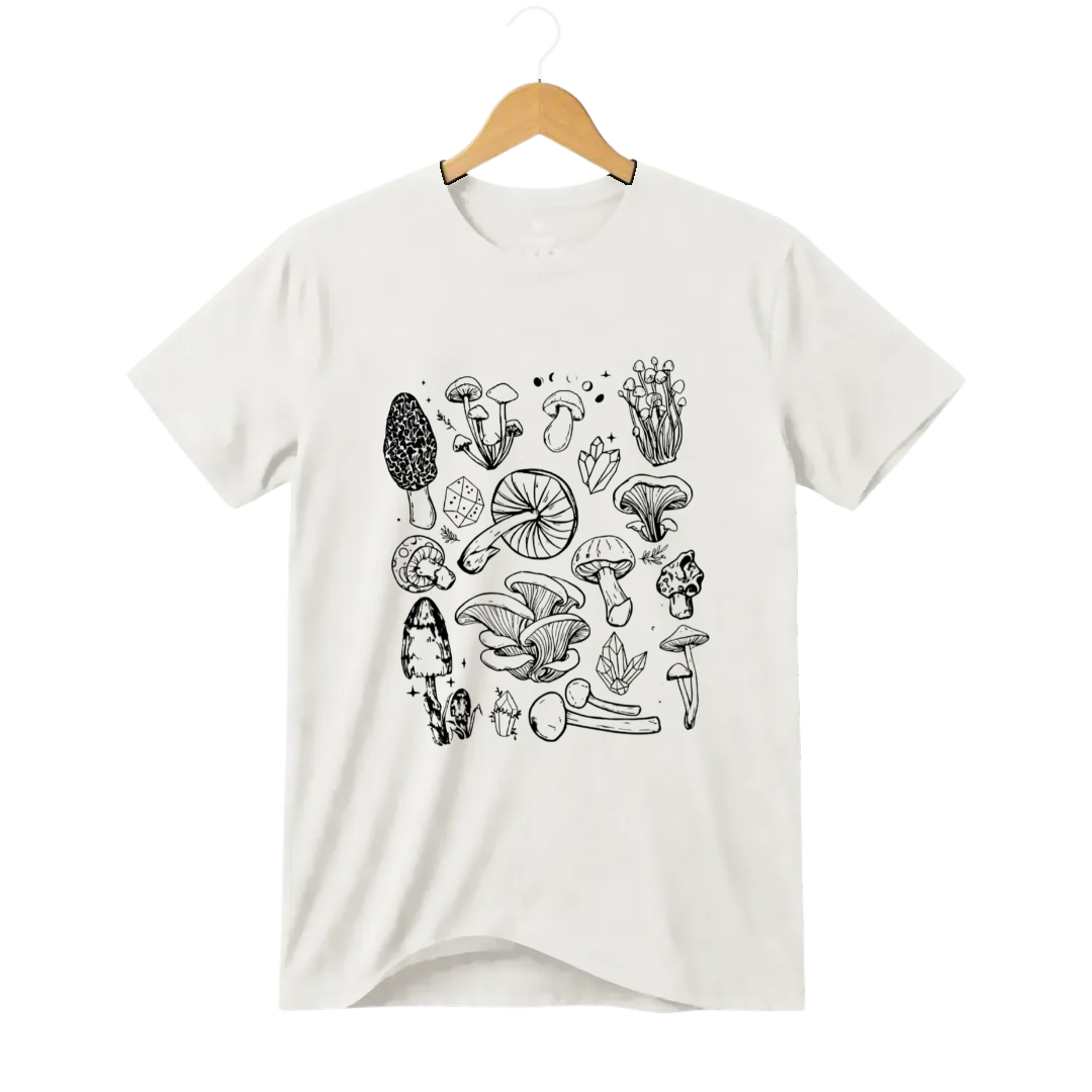 Camiseta Ilustração Botânica de Cogumelos
