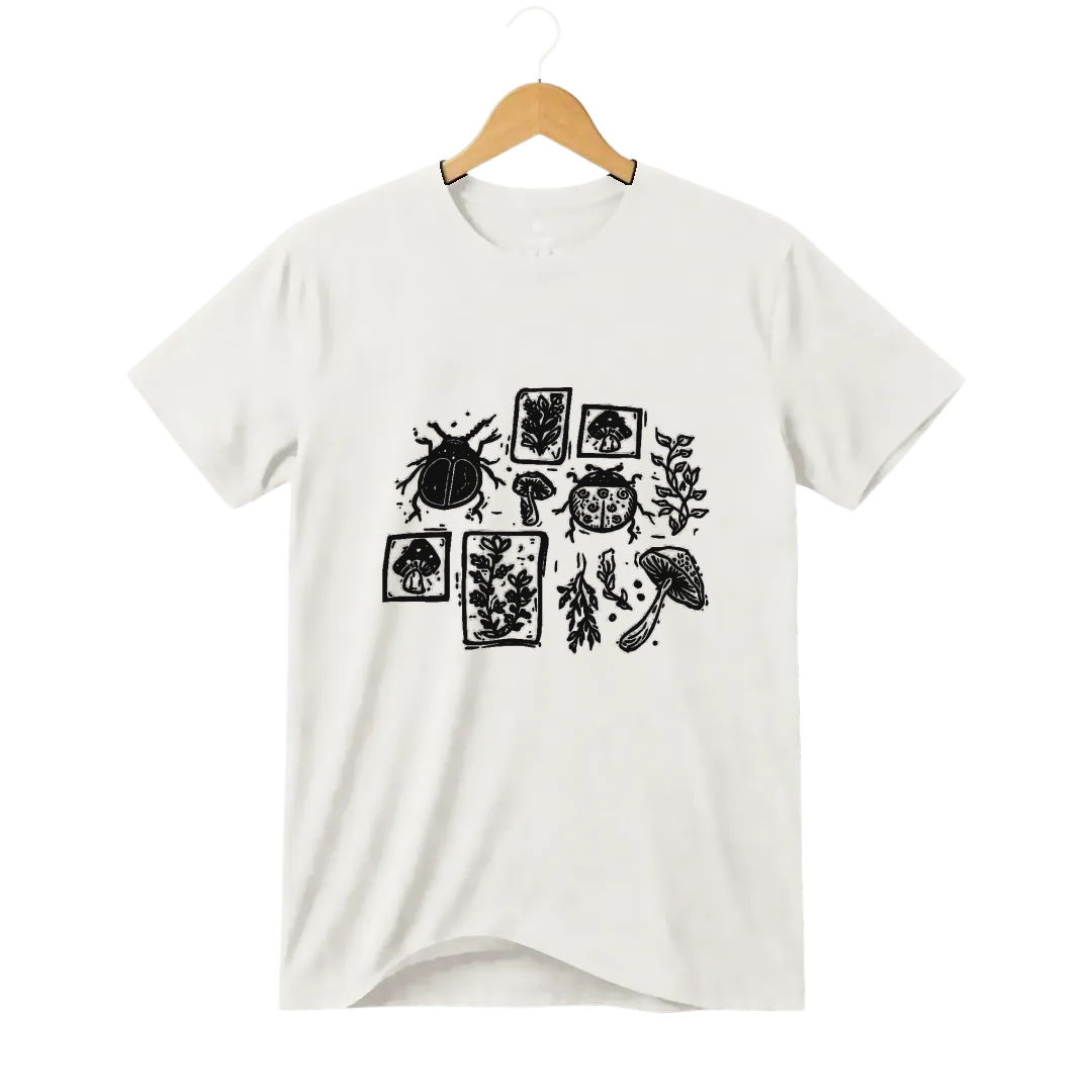 Camiseta Cogumelo Insetos e Chapéus