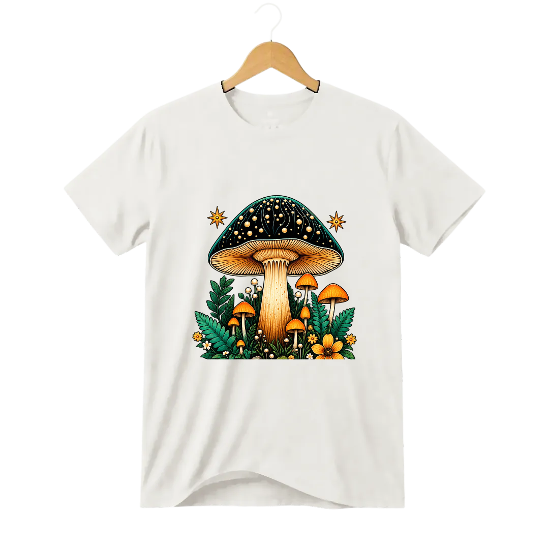 Camiseta Cogumelo Sob o Mesmo Chapéu