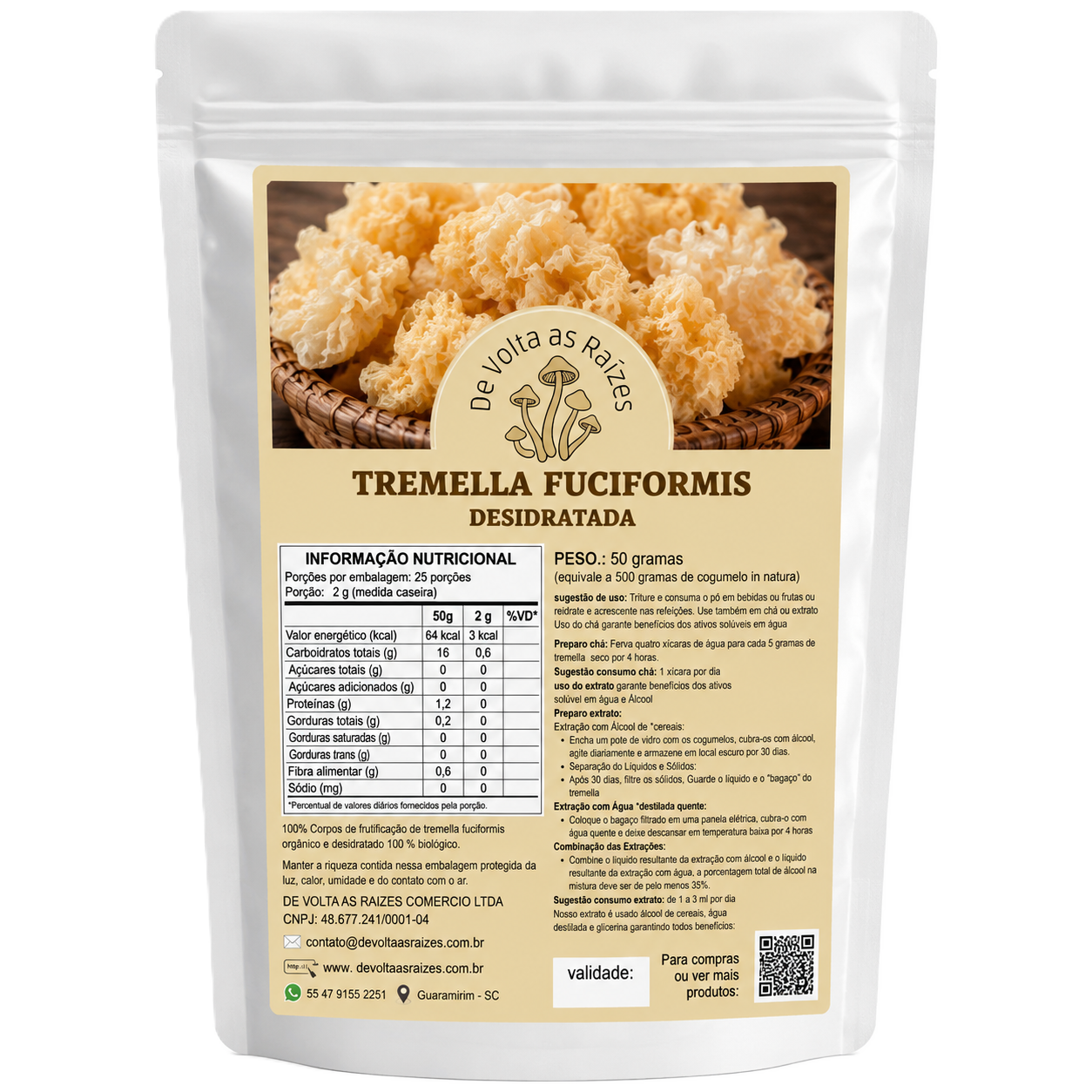Cogumelo Tremella Desidratado 50 g