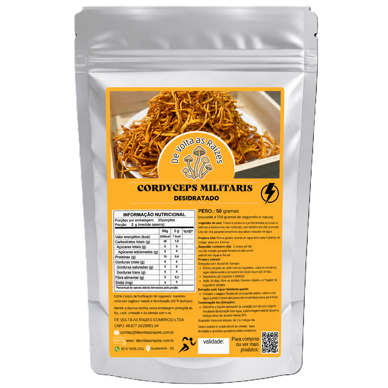 Cogumelo Cordyceps militaris Desidratado 50 g