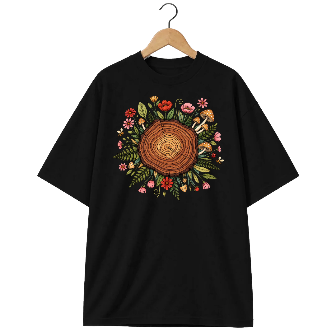 Camiseta Oversized Cogumelo Anéis do Tempo