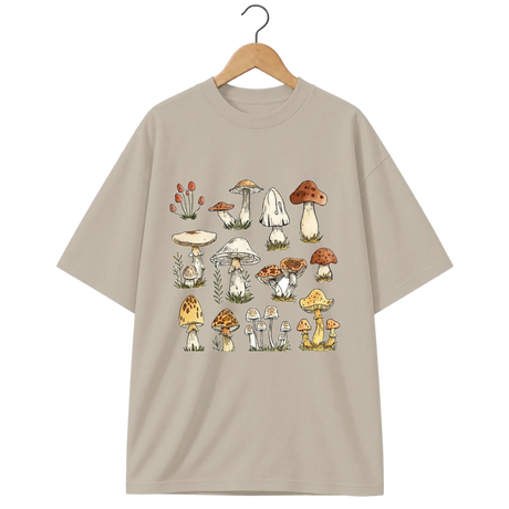 Camiseta Oversized Cogumelo Aquarela Terrosa