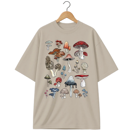 Camiseta Oversized Catálogo de Cogumelos da Floresta