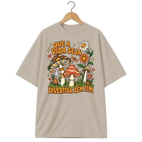 Camiseta Oversized Cogumelo Divertida Sem Fim