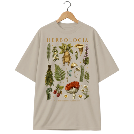 Camiseta Oversized Herbologia e Cogumelos