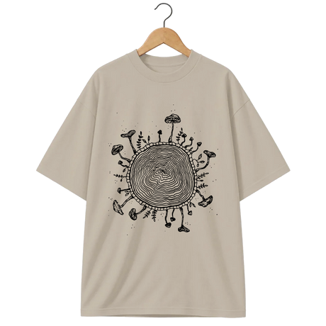 Camiseta Oversized Cogumelo Micélio Círculo da Vida