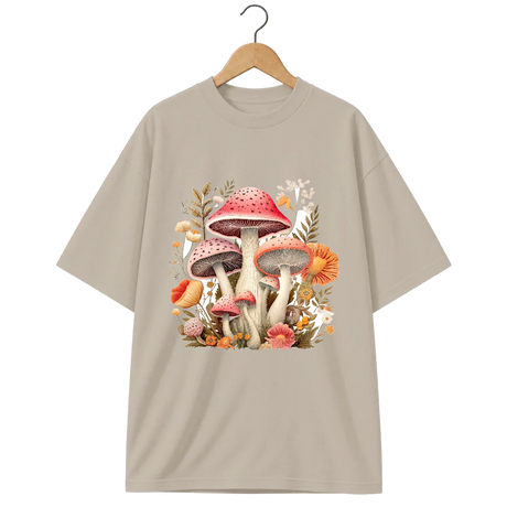 Camiseta Oversized Cogumelo Rosa do Campo