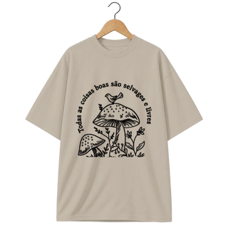 Camiseta Oversized Cogumelo Selvagens e Livres