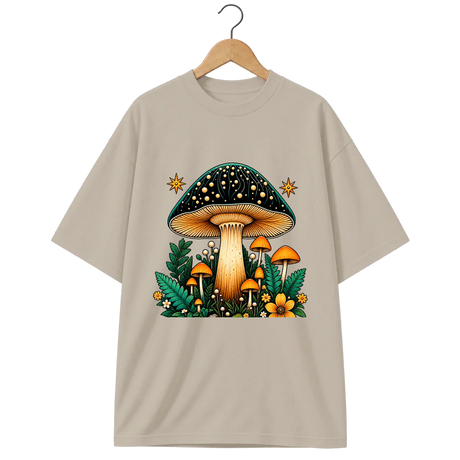 Camiseta Oversized Cogumelo Sob o Mesmo Chapéu